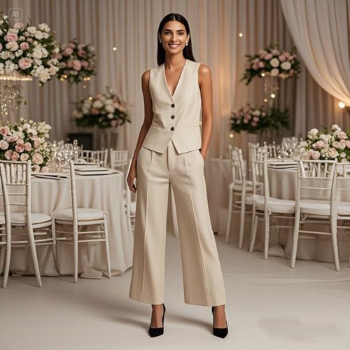 Womens Two Piece Vest and Pants Set Outfits for Office Women's Dressy Vest Pant Suit4