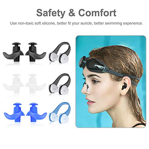 SYOSIN Swimming Ear Plugs Nose Clips, 3 Pairs Professional Waterproof Reusable Silicone Earplugs Nose Clips Nose Protector for Swimming Showering Surfing Snorkeling and Other Adults Water Sports - Thumbnail 4