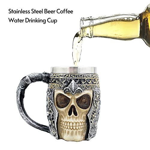 Snsowed Caneca de cerveja 450ml Crânio Café Inoxidável Café Água Bebendo Copo para Escritório Home B