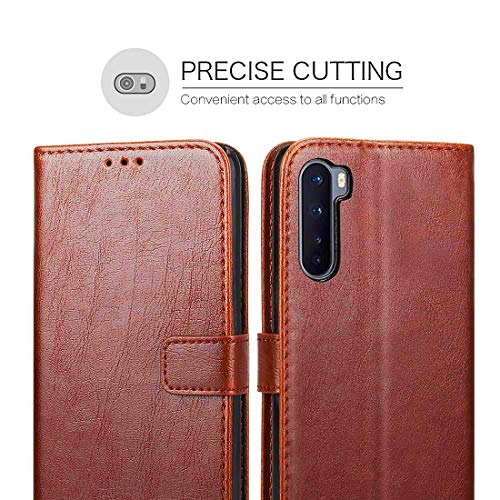Image of Flip Cover Compatible with OnePlus Nord | Premium Leather Finish | Inbuilt Pockets & Stand | Flip Cover Back Case for OnePlus Nord (Brown)
