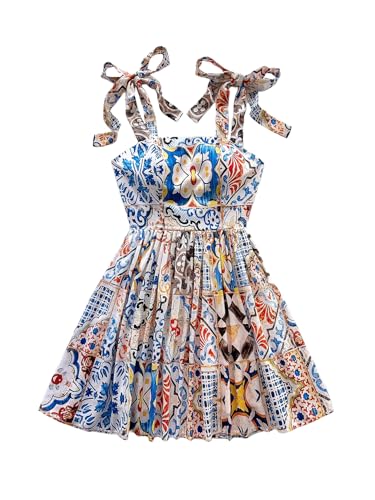 Image of Floerns Women's Summer Floral Print Tie Shoulder Cami Dress Flare Hem Boho Mini Dress