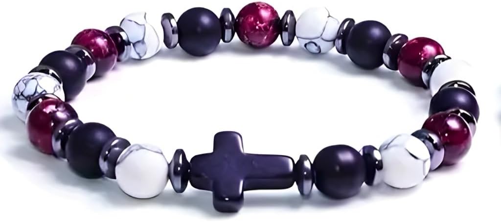 Vintage Chic Beaded Cross Bracelet - 8mm Round Beads with Black Cross Charm, Perfect Daily Accessory & Gift, Available in 6 Stunning Colors