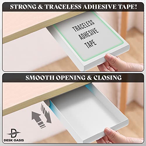 Organizador de Cajones Bajo el Escritorio 2 Pack, Almacenamiento Deslizante para Bolígrafo, Cables y Accesorios de Oficina con Adhesivo, Instalación sin Taladro, Almacenamiento Oculto para Oficina y Hogar miniatura 5