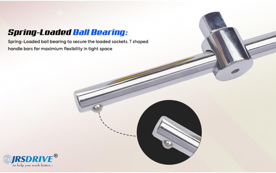 Sliding T Breaker Bar 1/2 inch Drive 10'' Length Socket Wrench Handle Heavy Duty Steel with High Torsion Force E-2210A