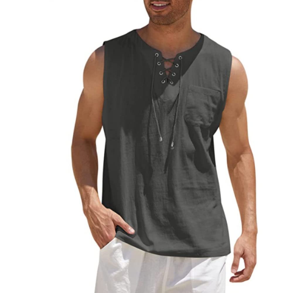 Camisa aloha de fiesta para hombre chaleco de algodón lino gris 4