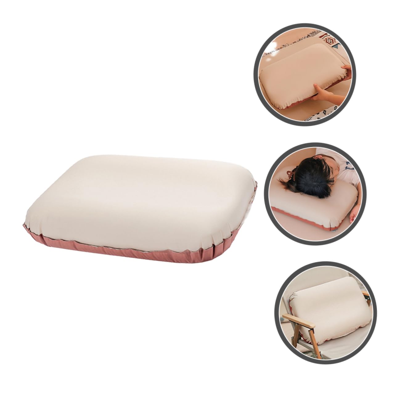 Oreiller de Camping Gonflable, Oreiller de Voyage Ergonomique, Hauteur Réglable, pour Camping et Maison, Mousse et Pongé Polyester, Beige