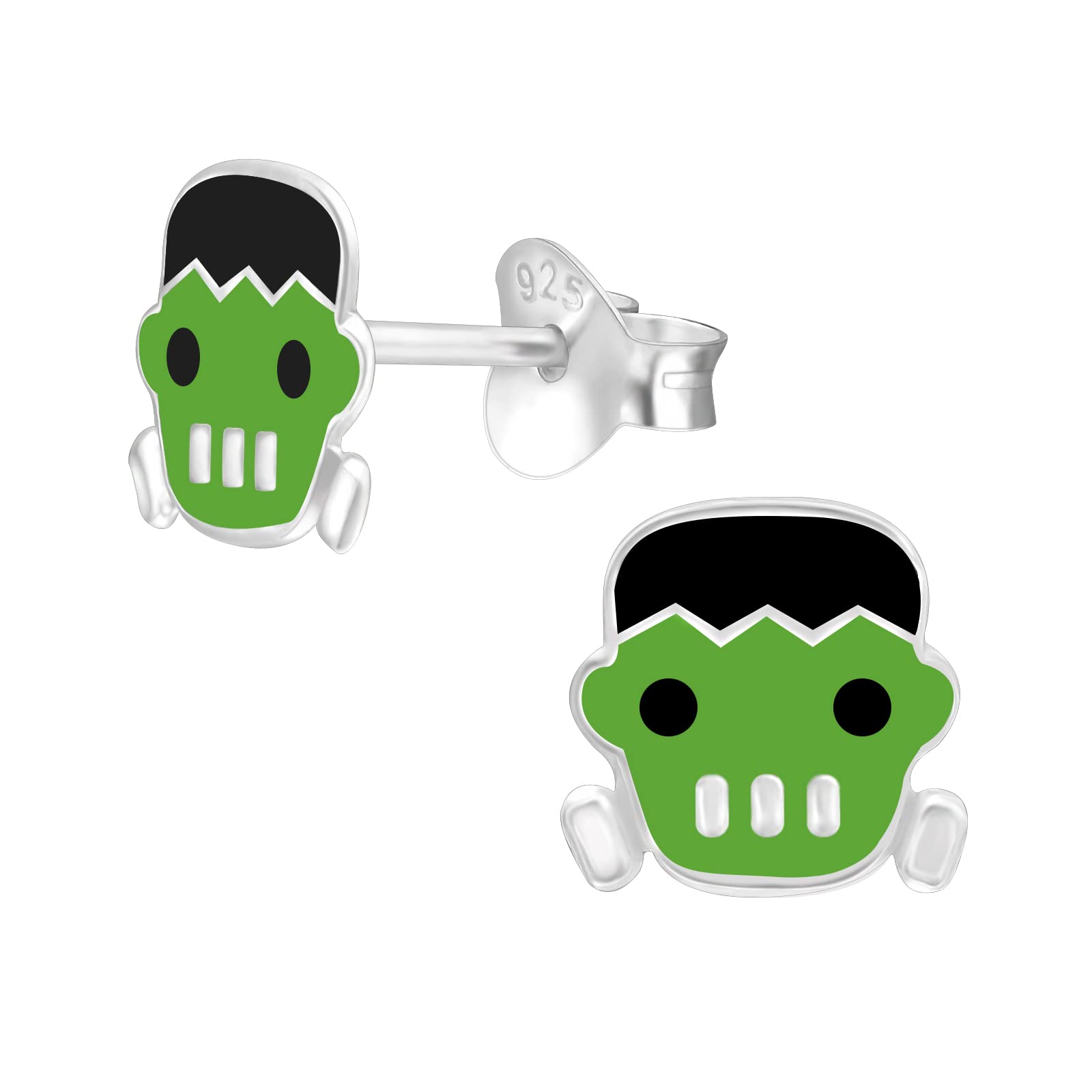 Orecchini Frankenstein In Argento Sterling 925 - Gioielli Originali Per Halloween, Formato 0,7 Cm, In Confezione Regalo