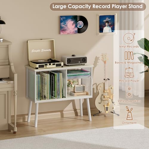 Image of Record Player Stand, Large Vinyl Record Storage with Adjustable Divider, Holds Up to 200 Albums, Multifunctional Vintage Turntable Stand for Living Room & Bedroom, Patent Pending
