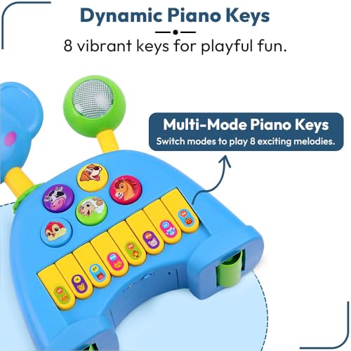 Image of Uonibaby by StarAndDaisy Musical Animal Toy for Baby, Infant & Toddler , 3-in-1 Kids Learning Toy with Piano Keys / Toys, Animal Sounds, Rotating Head, Lights & Pull-Along Wheels -Elephant