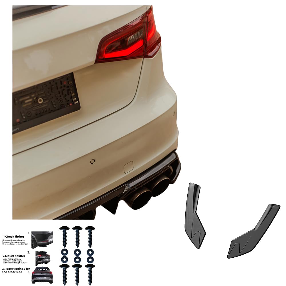 Oneway Jupes de pare-chocs arrière (coins) compatible avec Audi S3 8V Sportback 2013-2016 - Noir brillant