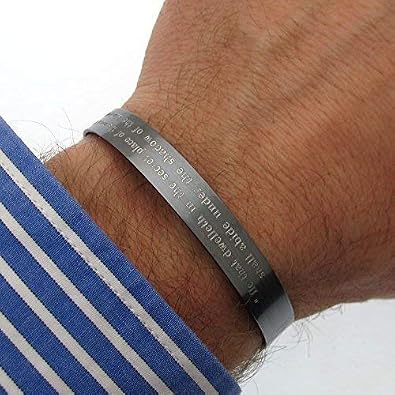 NadinArtDesign Custom Military Memorial Bracelet - Personal Messages Cuff - Fallen Soldier Pow Mia Freedom Cuff - Iraq War Veteran Bracelet for Men Remembered Gift