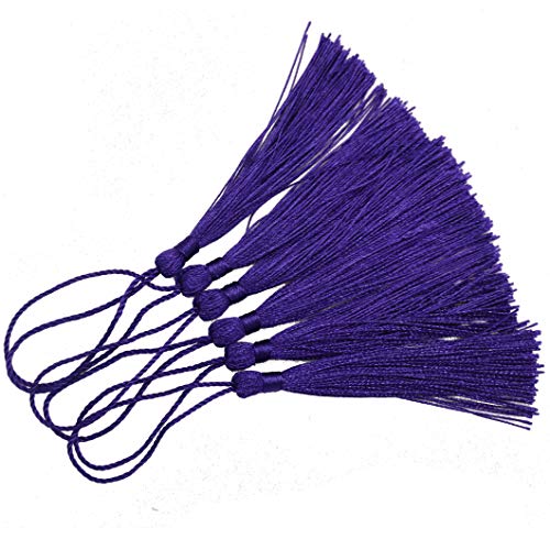 Image of 100pcs 13cm /5 Inch Silky Floss Bookmark Tassels with 2-Inch Cord Loop and Small Chinese Knot for Jewelry Making, Souvenir, Bookmarks, DIY Craft Accessory (Dark Purple)