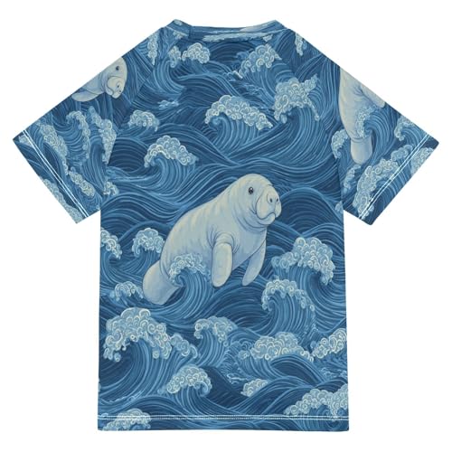 Boys Short Sleeve T-Shirts Manatee Sea Animal Rashguard Kids Swim Shirts Sun UPF 50+2