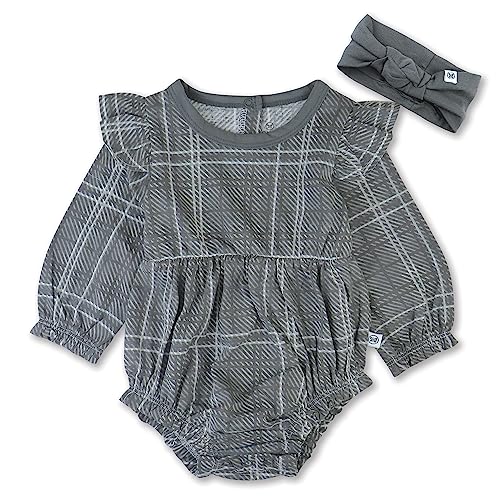 HonestBaby Multipack Short Romper Sets and Dresses 100% Organic Cotton for Infant Baby and Toddler Boys, Girls, Unisex, Gray Plaid, 24 Months