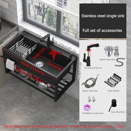 Evier Inox 1 Bac,Lavabo Cuisine en Acier Inoxydable,Évier Buanderie Muraux Noir avec Robinet,Meuble Lave-Mains à Suspendre avec lavabo,Lavabo Suspendu Moderne,pour Extérieur,Restaurant,Garage,Jardin(1 – vue 5