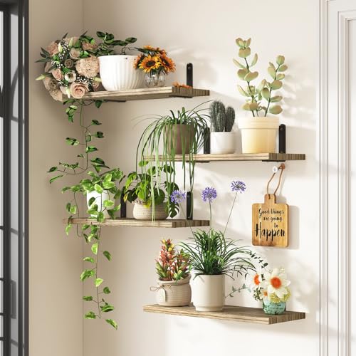 Fixwal Wall Floating Shelves for Room Decor, 4 Sets Floating Shelves for Wall Storage, Wood Wall Mounted Shelf for Bedroom Decor, Bathroom Storage, Book Shelf for Wall-Rustic Brown - Image 6