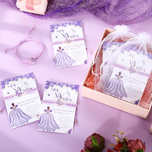 Image of Wenqik 25 Sets Quinceanera Party Favors for Guests Sweet 15th Butterfly Adjustable Bracelets with Thank You Cards Organza Bag 15 Years Birthday Religious Gifts for Guests Party Favor