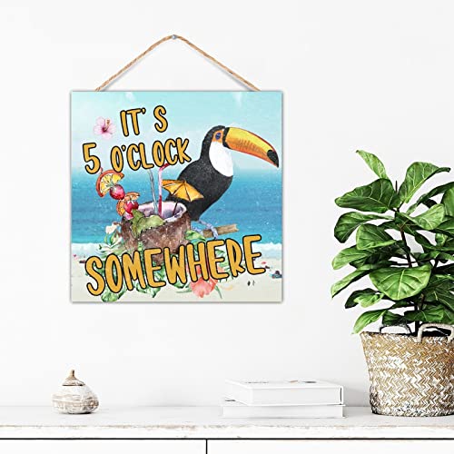 Idée cadeau déco hawaïenne originale avec la plaque bois It's 5 O'Clock Somewhere - 3