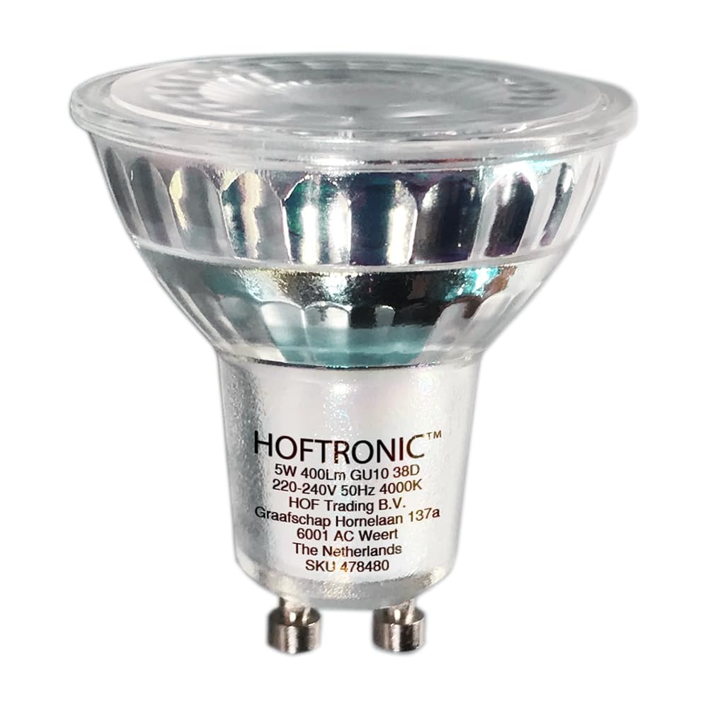 HOFTRONIC - Confezione risparmio da 25 faretti LED GU10 - 4000 K bianco neutro - 5 Watt 400 lumen (sostituisce 50 W) - Dimmerabile - Faretto LED