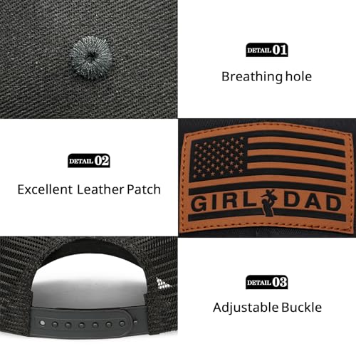 Image of Girl Father Daddy Dad Leather Patch Hat Birthday for Dad Papa from Daughter Son Adjustable Trucker Hat