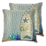 NANITHG Pack of 2,Nautical Boat Standing Against The Wall Other Aquatic Objects Sea Featured Picture,Soft Decorative Square Cushion Covers 45x45cm Throw Pillow Case For Sofa Couch Bedroom,18x18 inch