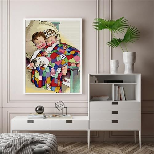 Image of Stamped Cross Stitch Kits Full Range of Embroidery Patterns 11CT 3 Strands DIY Printed Cross-Stitch Kits for Adults Beginner -Brother and Sister 19.7x15.3 inch