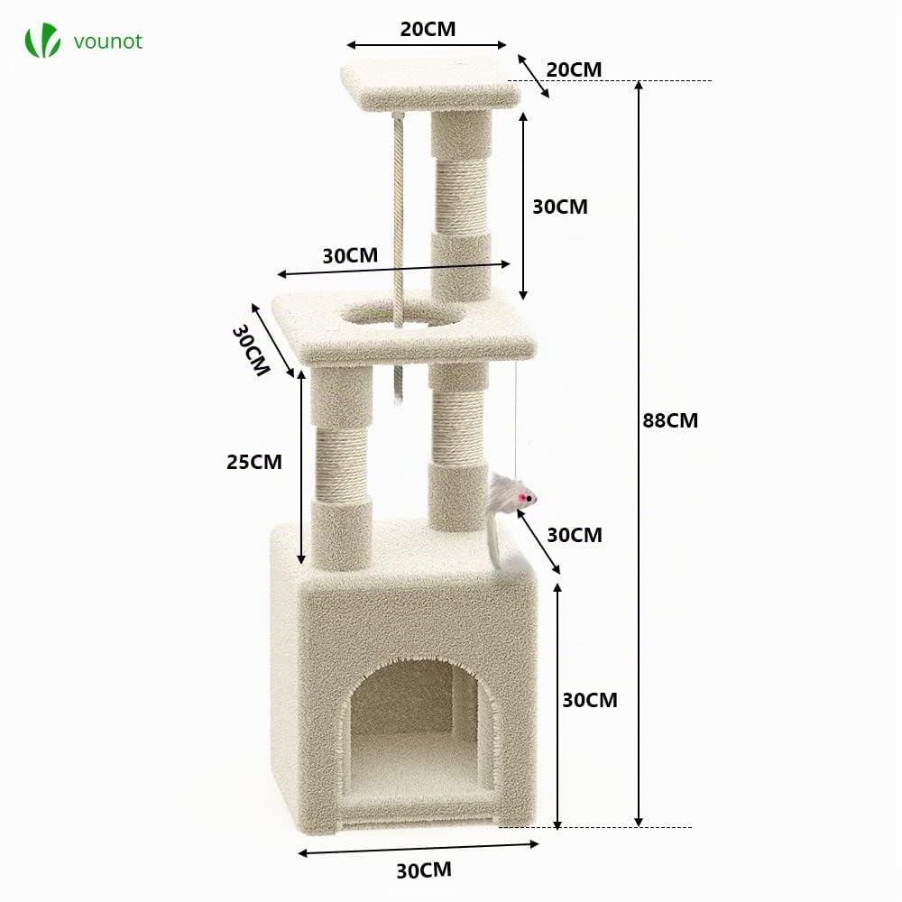 VOUNOT® Arbre à Chat Multi-Niveaux avec Griffoir Arbre à Grimper pour Chat avec Corde et Plateformes pour Félins Hauteur 88cm Beige