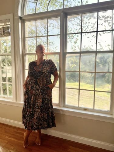 Image of TIYOMI Women Plus Size Dress Boho V Neck Short Sleeve Beach Maxi Dresses Floral /Stripe /Leaves /Lemon XL-5XL