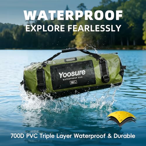 Image of 80 lt Waterproof Duffel Bag Motorcycle Dry Bag Backpack, Waterproof Zippered Bags with Backpack Spacer Pad for Kayaking Rafting Boating Canoeing Camping Paddle Beach (Black)