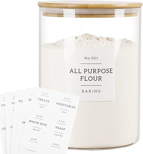 HHMJSM Tarros grandes de almacenamiento de vidrio con tapa hermética de bambú  Recipiente de almacenamiento de alimentos de vidrio de cocina grueso