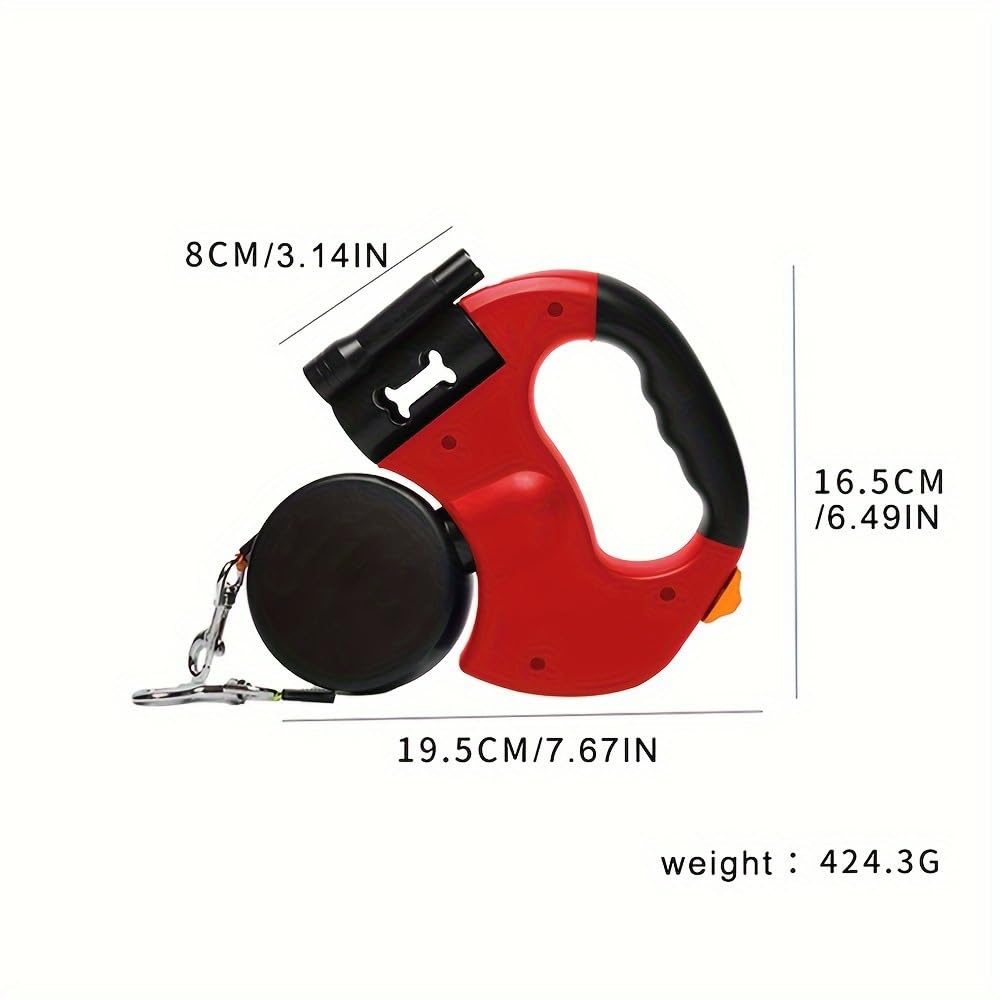 Correa Retráctil Doble para Perros con Linterna Y Dispensador De Bolsas Telescópica Anti-Enredos 360° Paseo Resistente para 2 Pequeños/Medianos Cuerda Nylon Reflectante(Black)