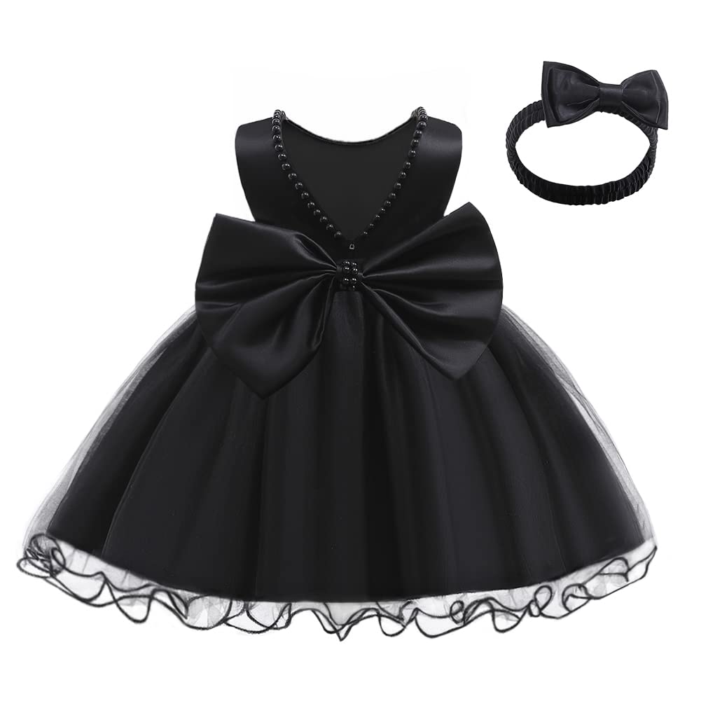 LZH Baby Girls Ruffle Lace Backless with Headwear,Bowknot Flower Dresses Pageant Party Wedding