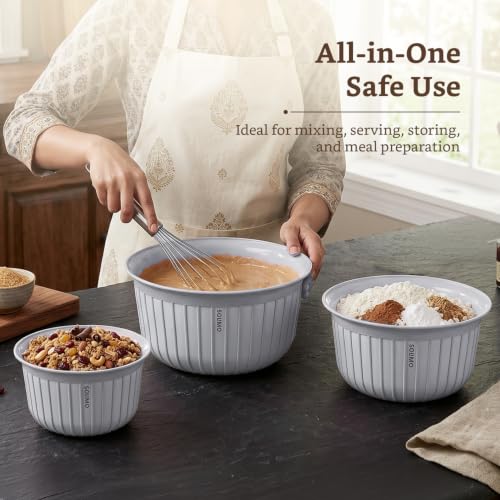 Image of Amazon Brand - Solimo Plastic Linea Containers without Lid Food Grade Set of 3(1.3L,2.3L and 3.8L) |BPA-Free Multipurpose Kitchen Bowls for Mixing and Serving, Grey