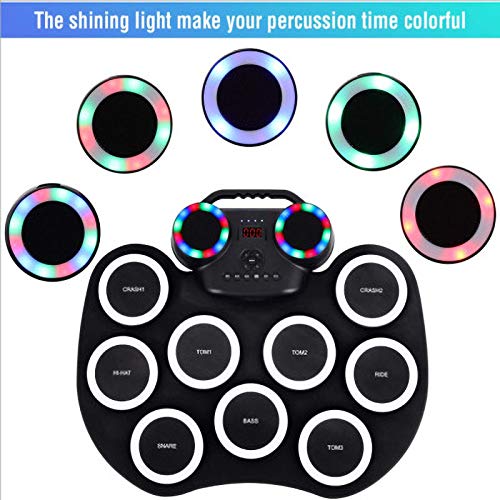 Elektronische Drum Electronic Drum Set 9-Piece Flashing Light Bluetooth Draagbare opvouwbare beginnerspad voor Kinderen… - Image 7