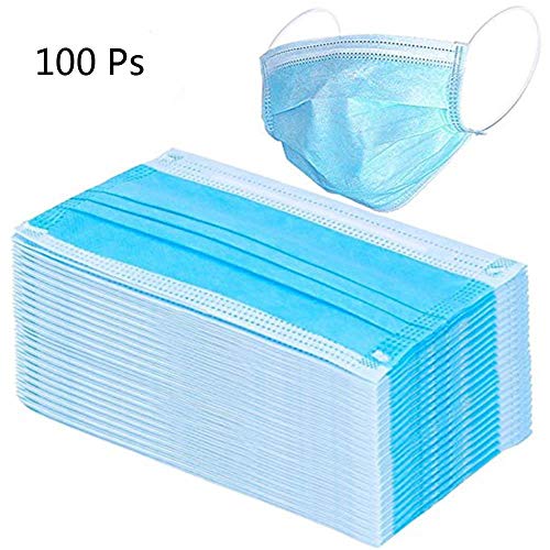 shamrock58 100PCS Blue Disposable Three-Layer Masks with Earloops,Face Wind and Dust Protection Sanitary Masks,Protect Yourself Against Dust Pollen Allergens (Blue, 100PCS)