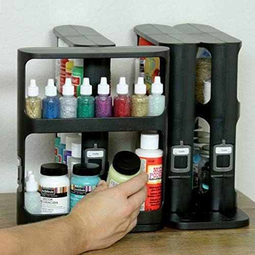 Cabinet Caddy (Black - Pull-and-Rotate Spice Rack Organizer, Two 2-Tiered Shelves, Modular, Non-Skid Base, Store Prescriptions, Hardware, Essential Oils, Crafts (10.75" H x 5.25" W x 10.75" D)