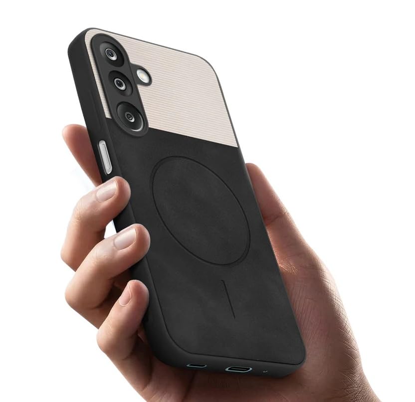 Image of Bintage CASE Dual-Leather Mac Safe Design Phone Case| Soft Touch Finish | Full Camera Protectection Back Cover Compatible for Samsung A15 5G / A15 4G - White & Black