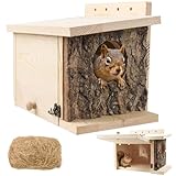 Squirrel Nesting Box with Predator Guard - Easy Assembly Squirrel Houses for Outside Nesting, Wooden Nesting Box for Squirrels,Chipmunk,Bird and Small Animals