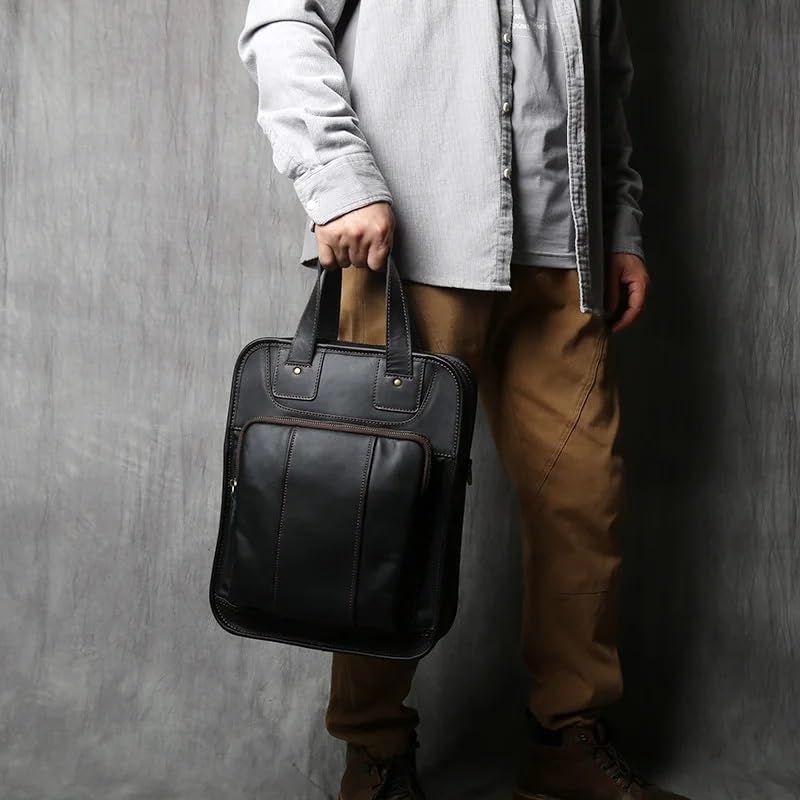 JSEIAJB Men's Leather Handbag Casual Messenger Bag Top Layer Leather Vertical Briefcase Shoulder Bag Suitable3