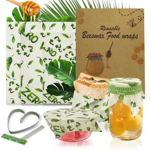 Eco-Friendly Beeswax Food Wraps with Elastic Nylon Straps| Reusable Organic Cotton Bowl Covers Set for Food Storage | Plastic-Free, Biodegradable Kitchen Accessories (3 Sizes)