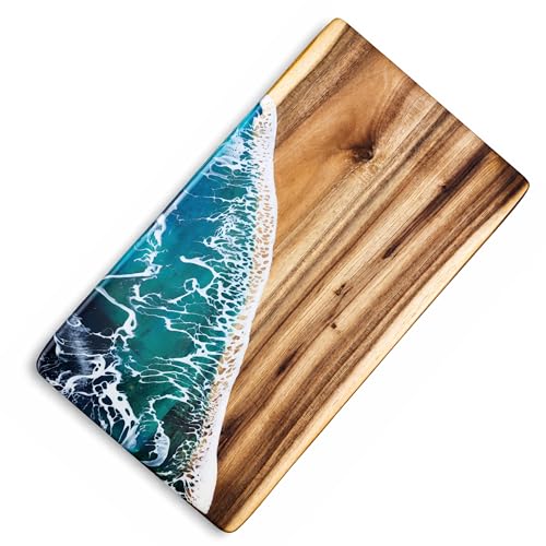 Tabla de cortar personalizada con resina oceánica 16x9" miniatura 1