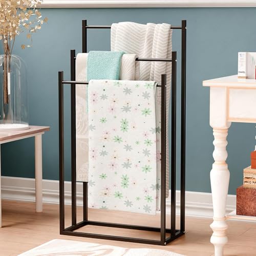 Image of Lukzer Premium Metal Towel Rack | 3-Bar Sturdy Free-Standing Garment Organizer Stand | Multi-Functional & Versatile for Towels, Clothes, and Accessories (MGS-007 /Black /45x22x85 cm)