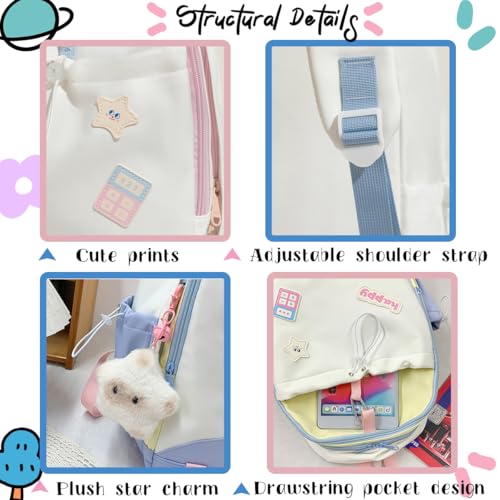 Girls Backpack Kawaii Girls School Bags toast Aesthetic School Bag with Cute Pendant Backpacks for Kids Boys Teenage Primary Secondary（White）3
