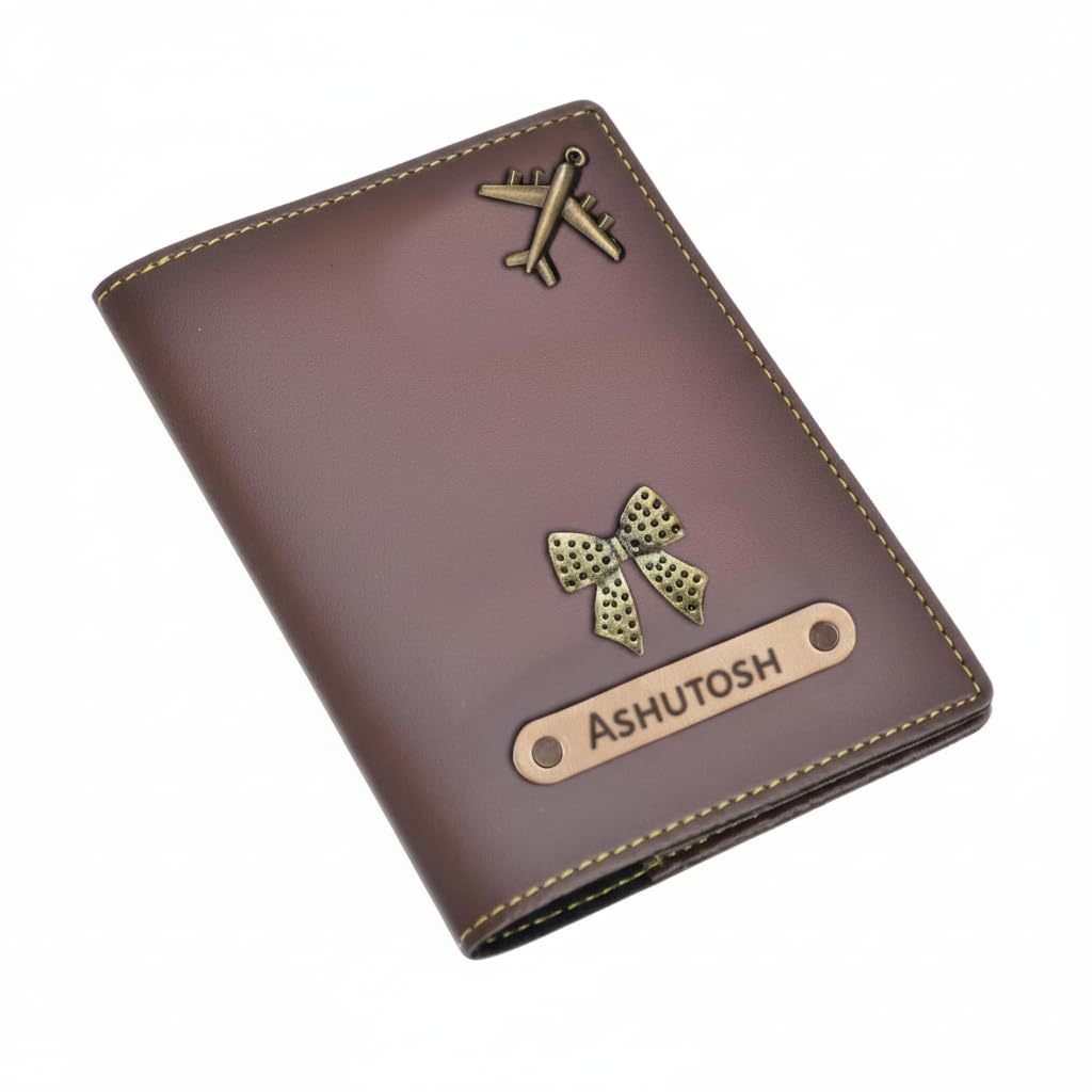 Customised Passport Cover Holder Personalised Name & Charm Brown Leather Passport Cover Holder for Adults Unisex Adults Minimalist Brown Solid Faux Leather Passport Wallet-image-15