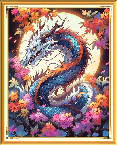 Image of Findvoor Stamped Cross Stitch Kits for Beginners Full Range of Cross Stitching Embroidery Pattern for Adults, 11CT DIY Needlepoint Embroidery Starter Kits-Colorful Dragon 15.7x19.7 inch