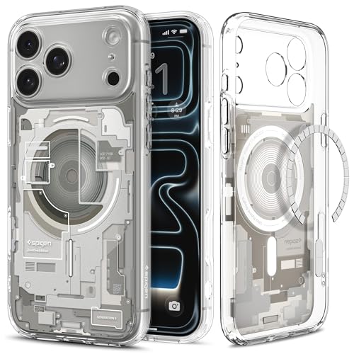 Image of Spigen Ultra Hybrid MagFit Back Cover Case for iPhone 17 Pro Max, MagSafe Compatible, Air Cushion Technology - PC+TPU | Zero One Natural Titanium