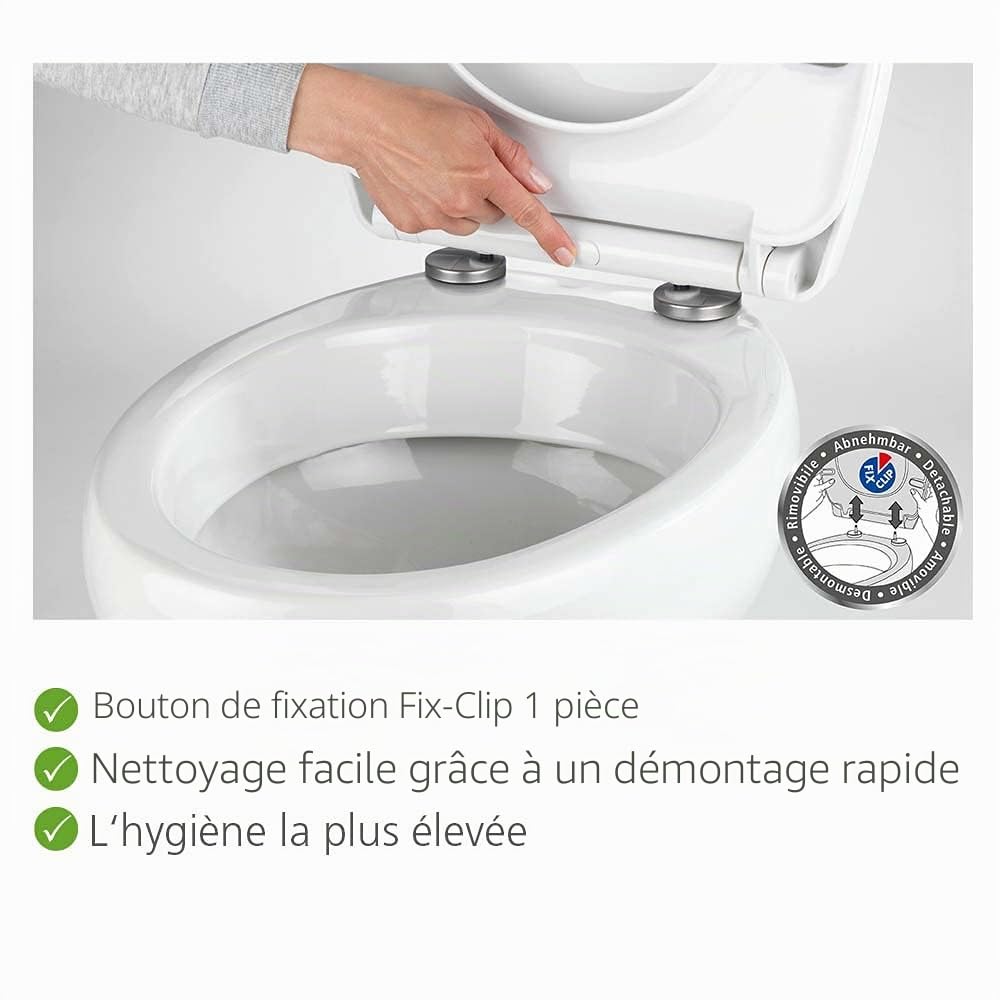 WENKO Abattant WC Original Goutte d'eau | Abattant WC avec Frein de Chute | Fixation Simple et Rapide en INOX Flix-Clip | Duroplast | 46,5X38,5x6 cm | Bleu