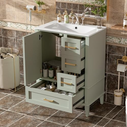 Bathroom Vanity with Ceramic Sink Sage Green