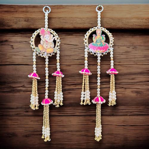 Image of Rajasthan Kraft Yellow Long Hanging Decoration with Wheel Design & Pom Pom with Tassels | Pack of 2 (55 Inch)|Traditional Door & Wall Decor for Diwali, Navratri, Weddings(RK-34805-2).