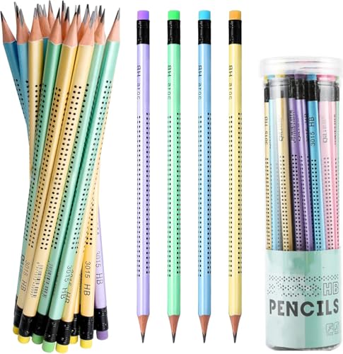 PIQIUQIU 30 Stück HB Bleistifte, Graphitstift rutschfest mit Radiergummi, Holzbleistifte Set, Mehrfarbig, für Schule und Büro